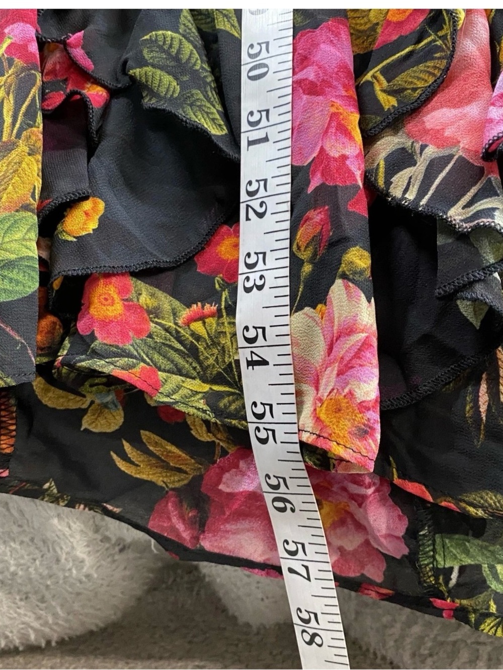 Floral Black Long Sleeve Ruffle Wrap Dress - Picture 12 of 13